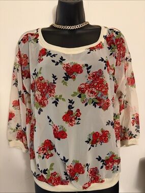 iris Red Floral Scoop Neck Blouse on Cream